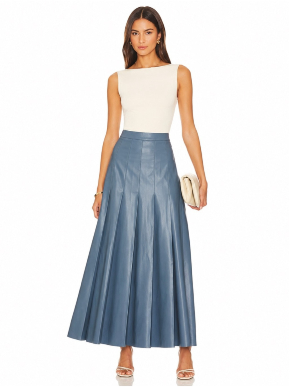 Noni Blue Faux Leather Pleated Maxi Skirt Size XL tall
